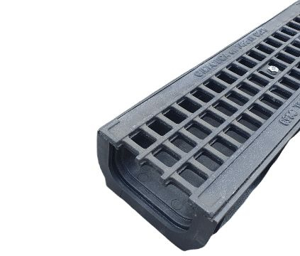 Лоток пластиковый DN100 H80 мм с чугунной ячеистой решеткой и крепежом ...