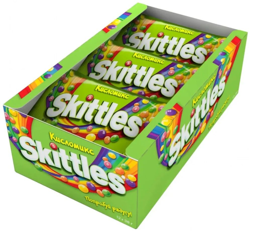 Драже Skittles Скитлс Зеленый (Кисломикс), 38г х 12 шт #1