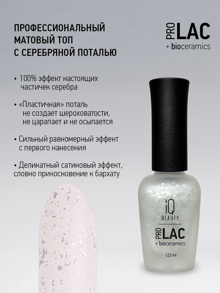 IQ BEAUTY, Топ для лака с поталью матовый/серебро, 12.5 мл #1