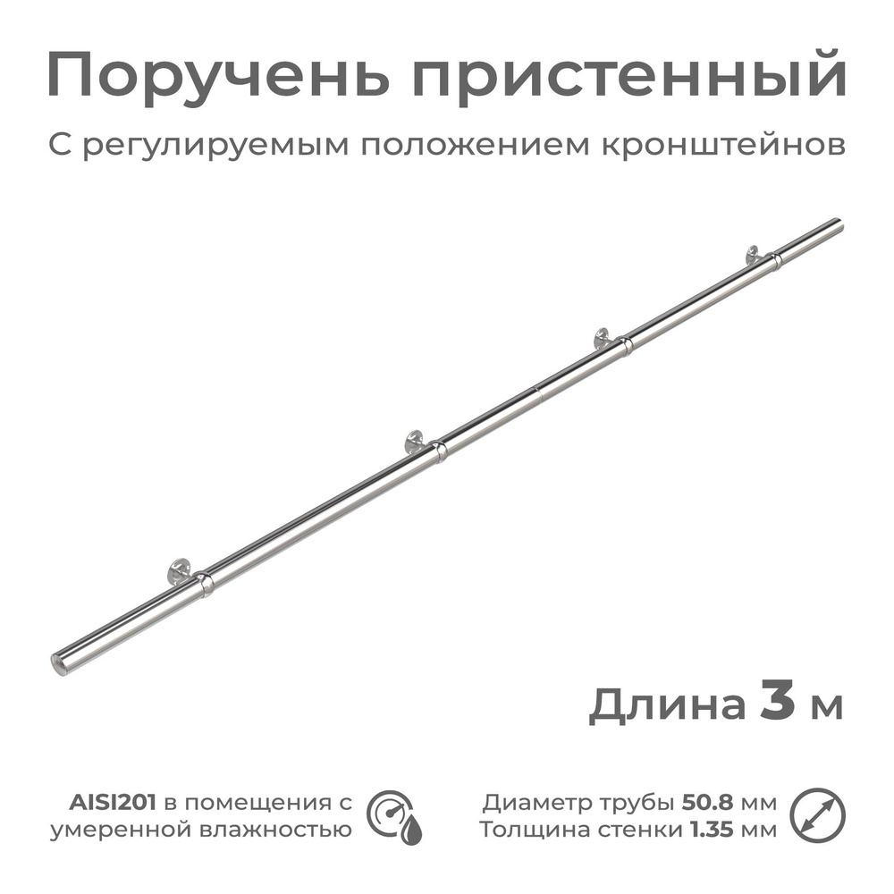 Поручень пристенный INEX RailHug из нержавеющей стали, диаметр 51 мм, длина 3 м, для помещения  #1