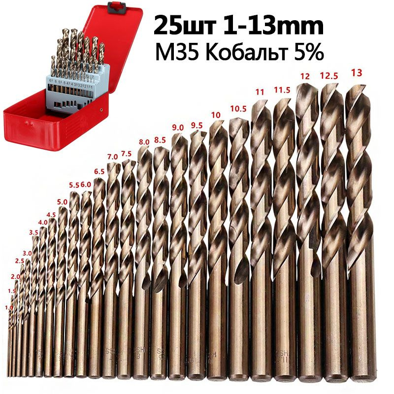 Набор кобальтовых сверл по металлу и нержавеющей стали, M35 HSS-Co 5% ...