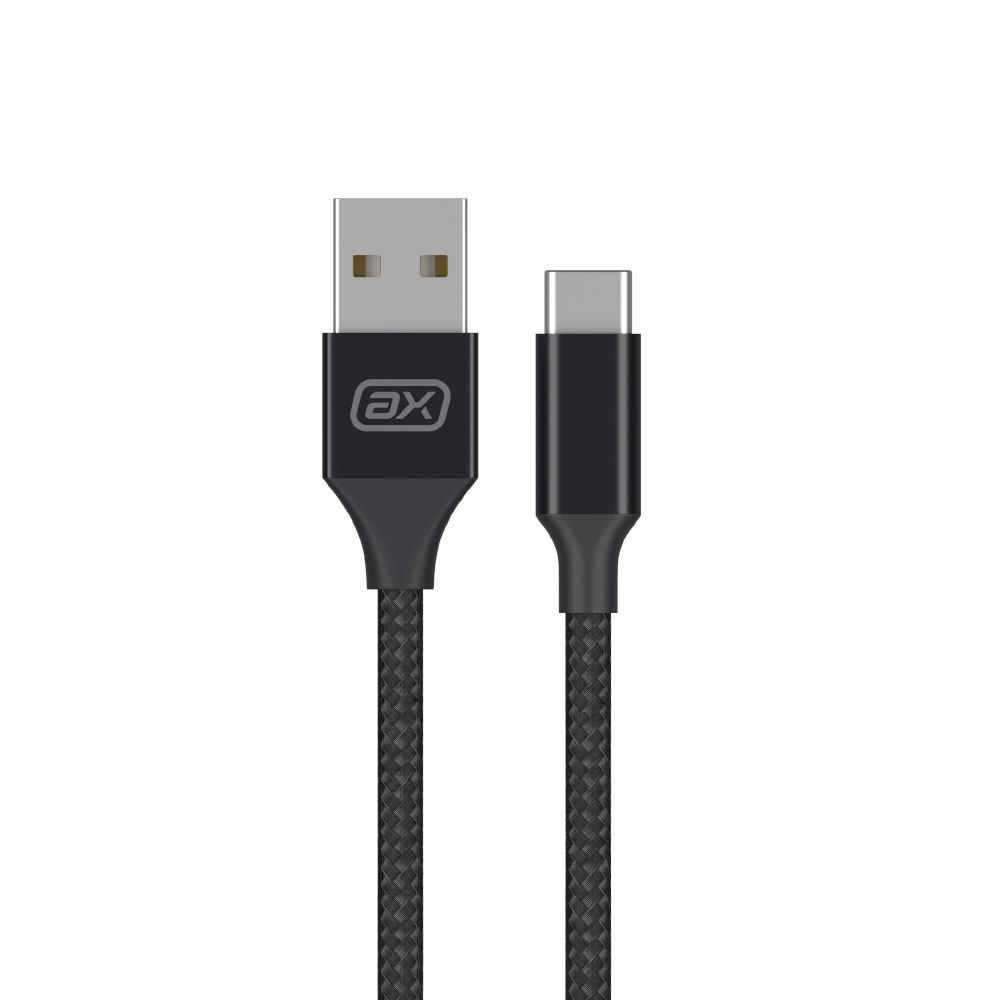 кабель USB - Type-C, 2А, длина 2м, нейлон, черный, Axxa #1