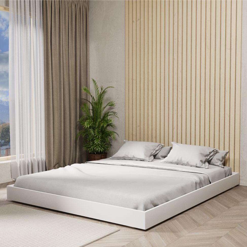 Кровать низкая двуспальная подиум 160x200 Генрих без ножек цвет Белый #1