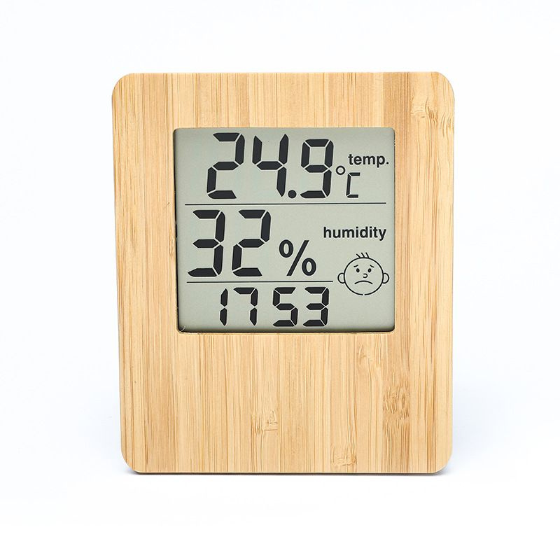 Бамбуковые электронные будильники с термометром и гигрометром  по .