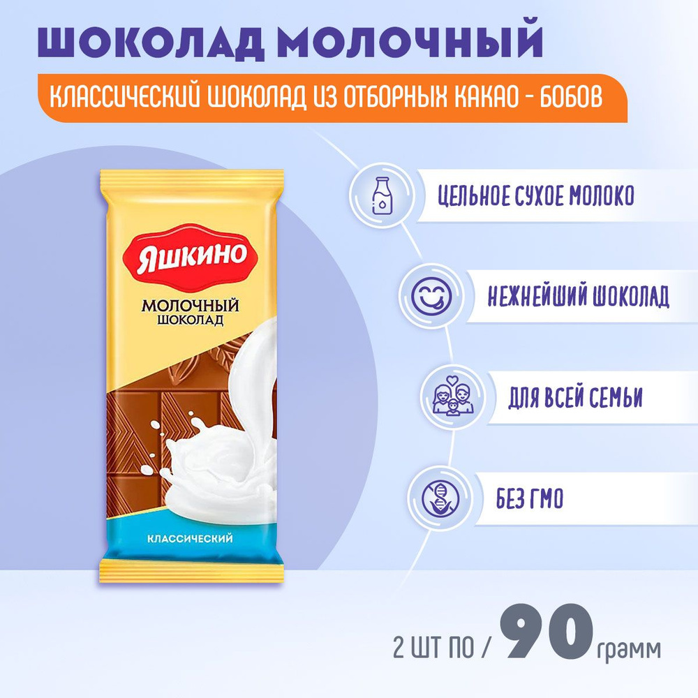 Шоколад Яшкино молочный 2 шт по 90 грамм #1
