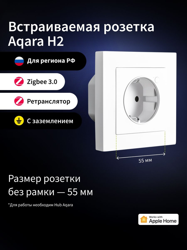 Умная встраиваемая розетка Aqara Wall Outlet H2 EU, модель WP-P01D ...