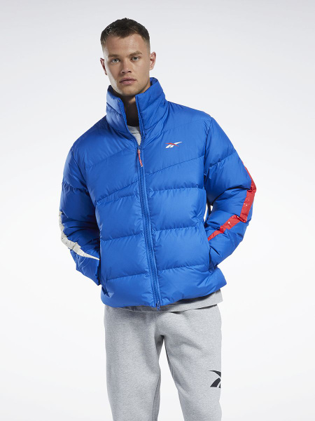Пуховик Мужской Reebok синий, белый Полиэстер, Пух, размер 54 Зима
