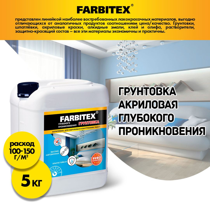 Грунтовка farbitex акриловая глубокого проникновения сколько сохнет