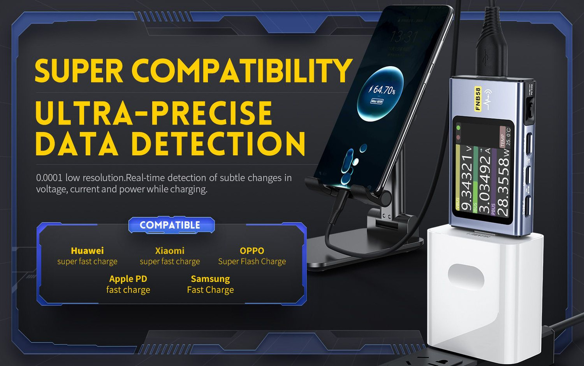 FNIRSI-FNB58 Тестер USB-вольтметра (версия Bluetooth), обнаружение ...