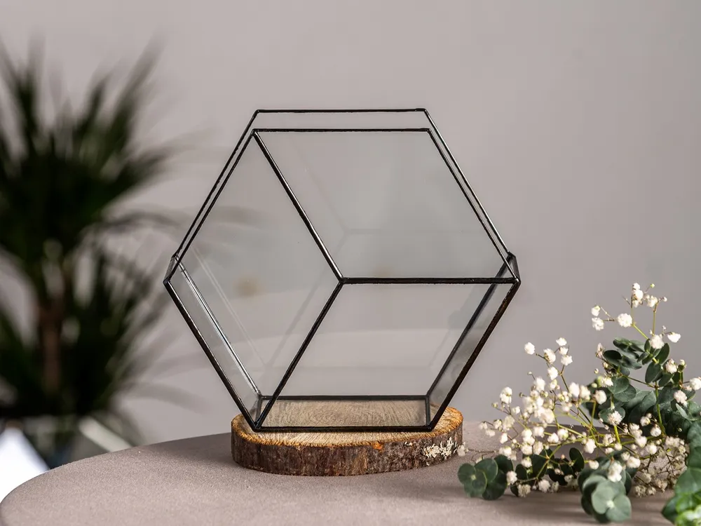 Флорариум стеклянный "Сота 3D" (19х16х7см) швы черные, VSE FLO, 19x16x7 см, фото 2