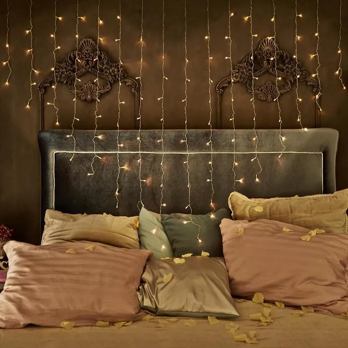 Гирлянда Бахрома 2 1.5 м с насадками Сердце , IP20, прозрачная нить, 124 LED, свечение тёплое белое, 220 В