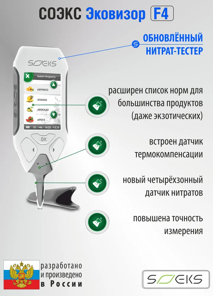 СОЭКС Эковизор F4 (Дозиметр. Нитрат-тестер. Оценка качества воды. Индикатор ЭМ-поля), вариант, фото 4