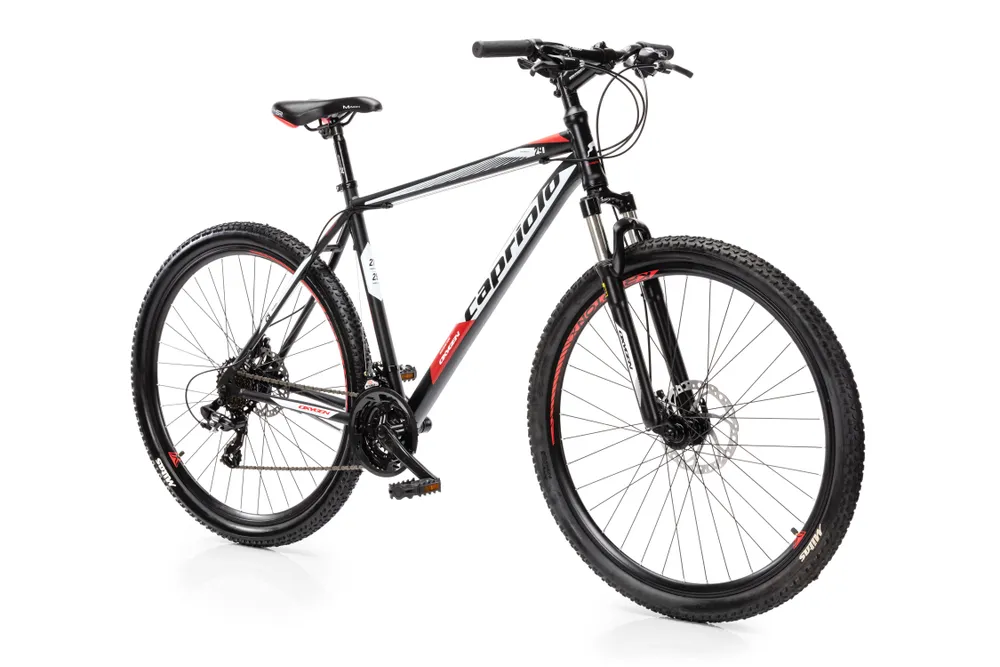 Велосипед CAPRIOLO MTB OXYGEN (3 X 7), рама сталь 21'', колёса 29'' (чёрный - красный), нагрузка до 130кг, 3x7, 130 кг