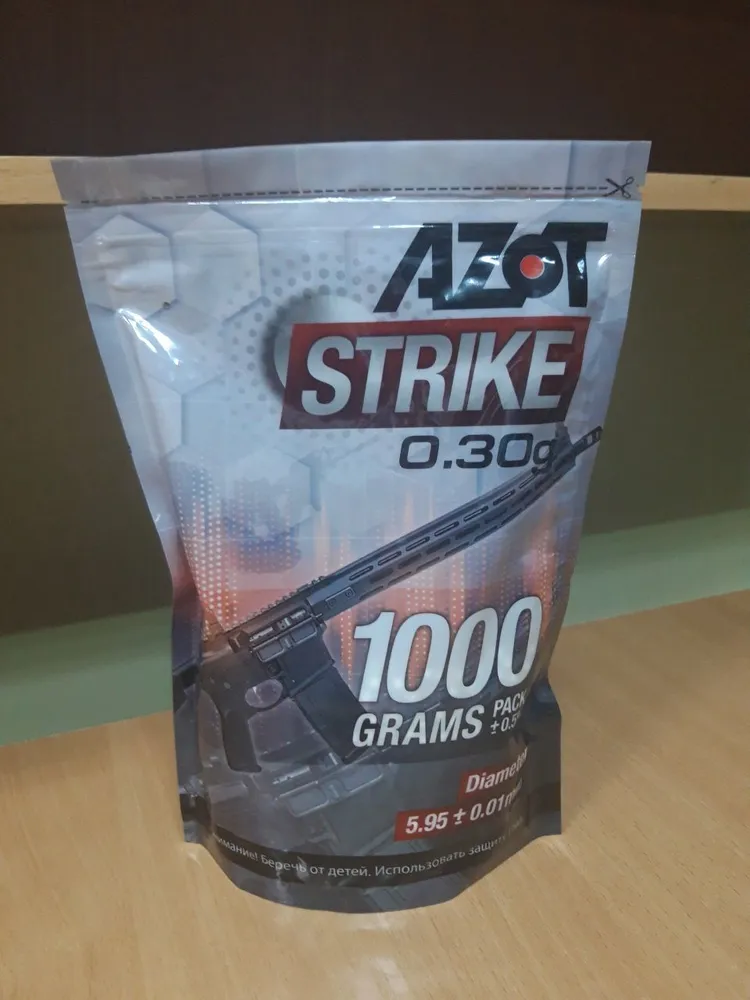 шары для страйкбола Азот 6мм 0,30 г пакет 1 кг 3333 шт. белые шарики AZOT Strike, 0,3 г, 1 кг