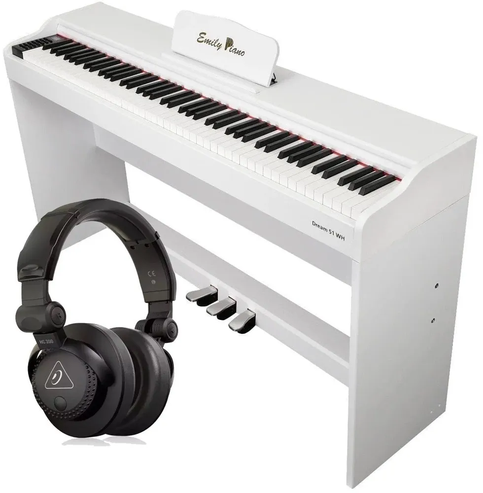 EMILY PIANO D-51 WH - Цифровое фортепиано со стойкой и наушниками BEHRINGER HC 200 в комплекте, D-51