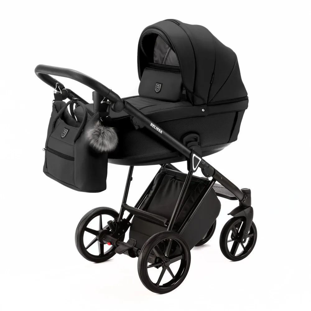 Коляска Adamex Belissa Deluxe (2в1) SA-2 чёрная экокожа, черный