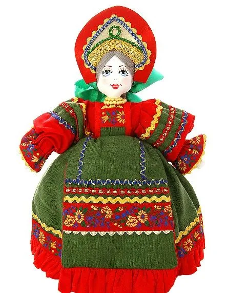 Кукла баба на чайник "Маня в красном", зеленый