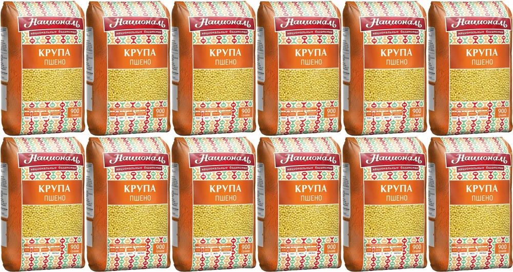 Пшено Националь шлифованное, комплект: 12 упаковок по 900 г, 900 г
