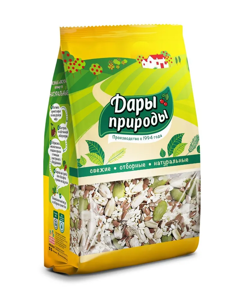 Смесь семян для салата Дары природы салатная смесь из семечек подсолнечника, тыквы, льна и кунжута, 500 г, 500 г, фото 4