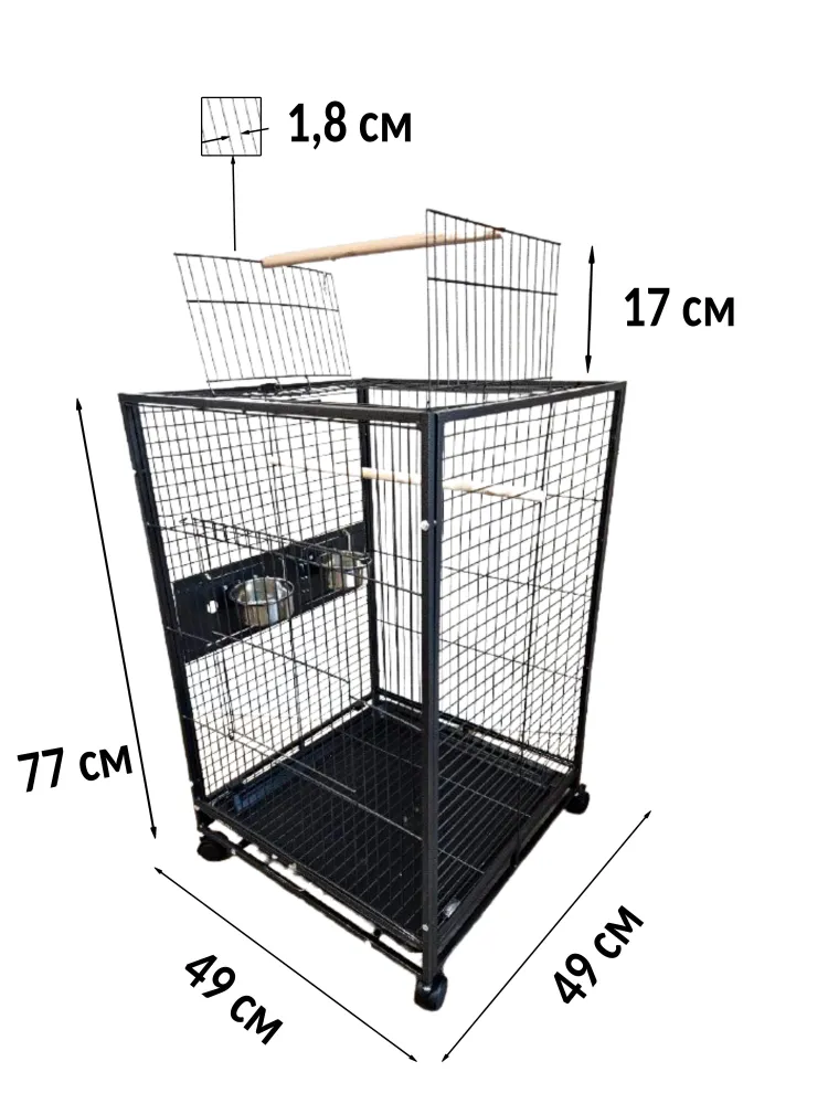 Pirrura, Клетка для птиц попугая большая, черный металлик, 770х490х490 мм, 770x490x490 мм, фото 3