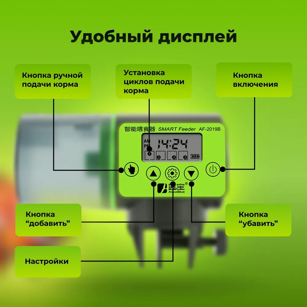 Автоматическая кормушка для рыб в аквариуме / Умная кормушка в аквариум / SMART Feeder AF-2019B, вариант, фото 3