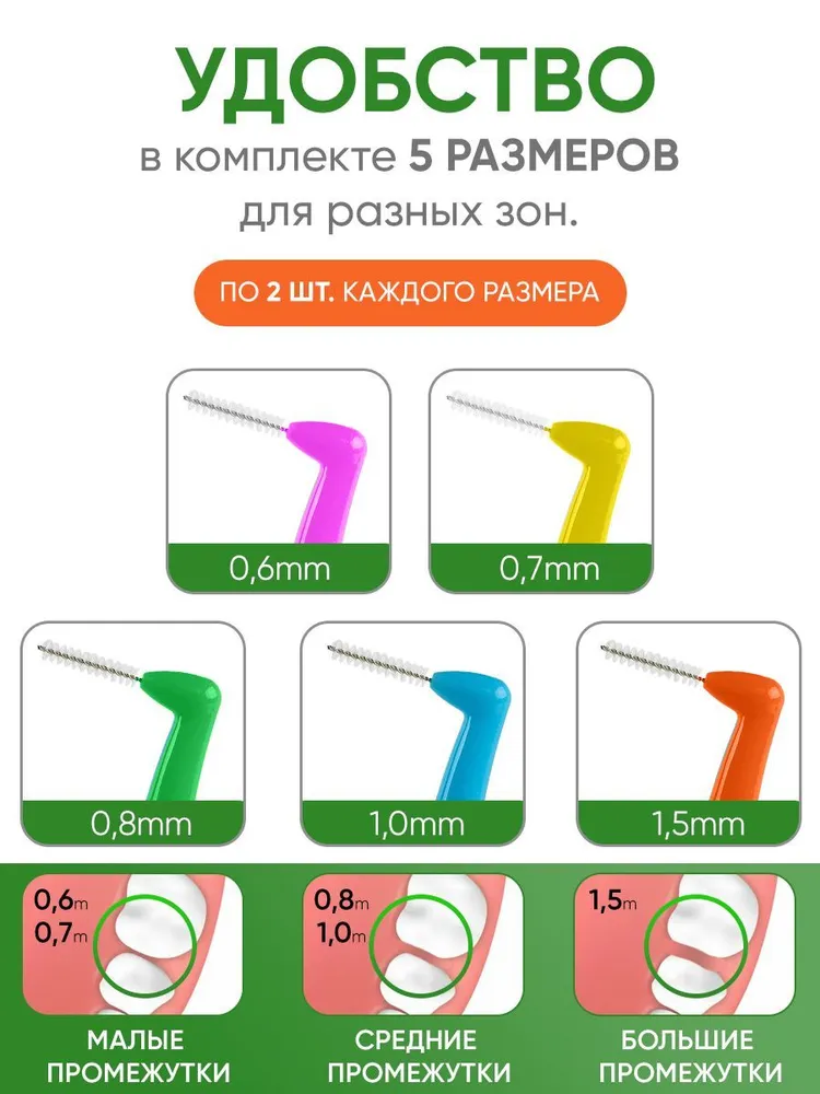 Межзубная щетка / ершик для чистки между зубами, для брекетов, 10 шт., 10 шт, фото 2