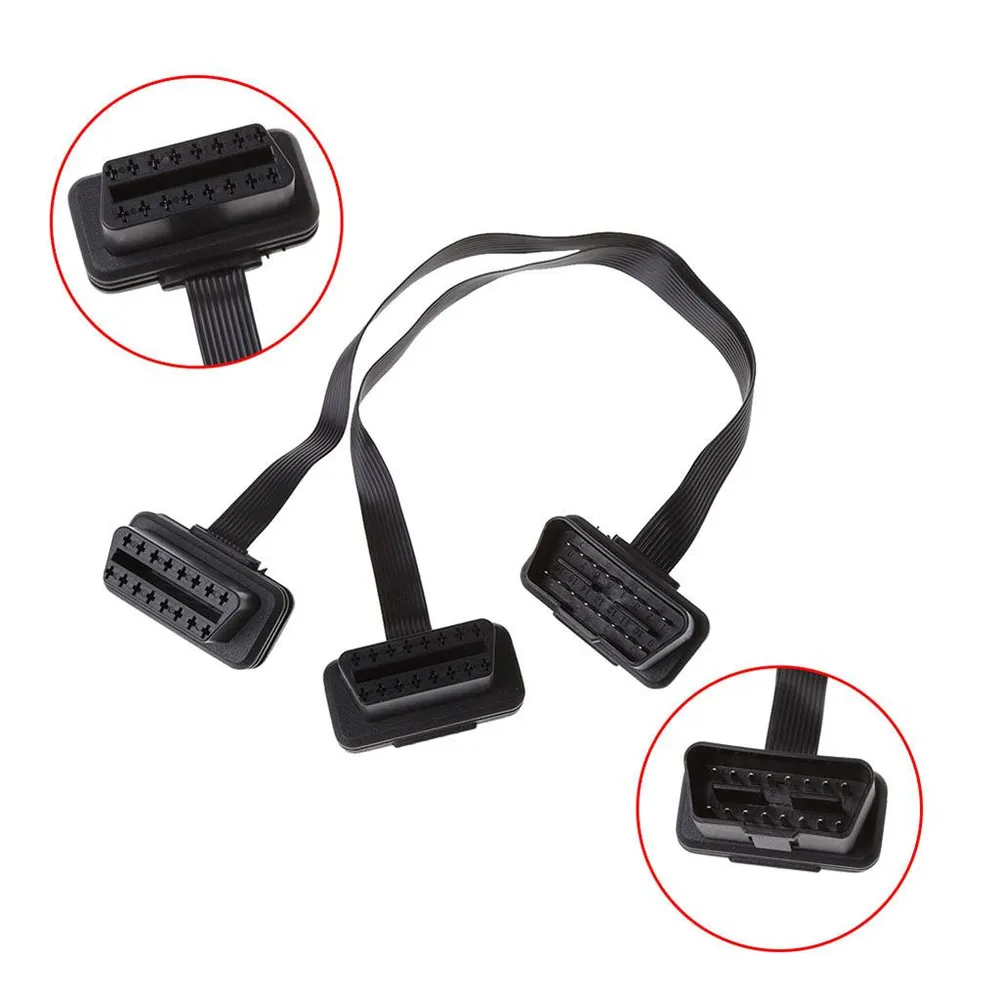 Плоский тонкий Y-образный удлинительный кабель-разветвитель OBD2 (16 контактов): один штекер два гнезда, вариант, фото 2