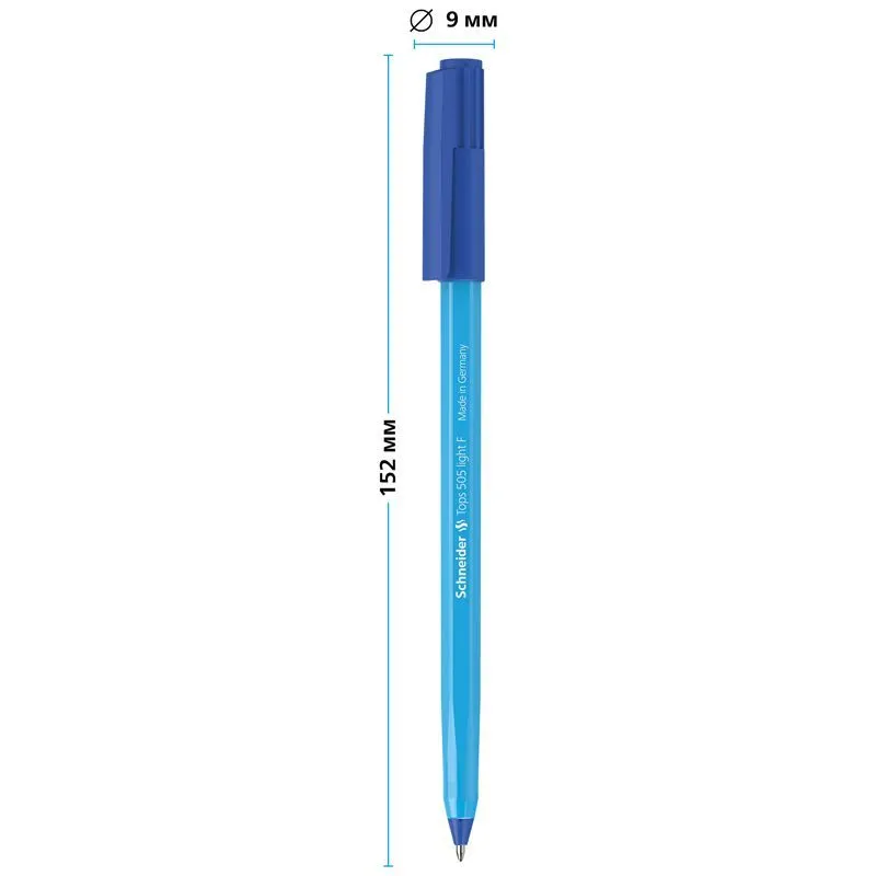 Ручка шариковая масляная синяя Schneider набор 10 штук "Tops 505 F Light Blue" 150523 0,8 мм, голубой, фото 4