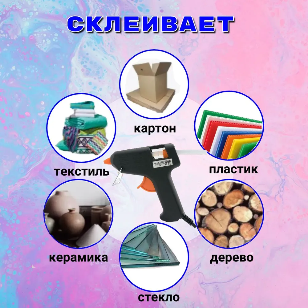 Пистолет клеевой малый 15W (+ клеевые стержни 7 см d-7,2 мм - 2 шт), Айрис, 15 Вт, 2 шт, фото 2