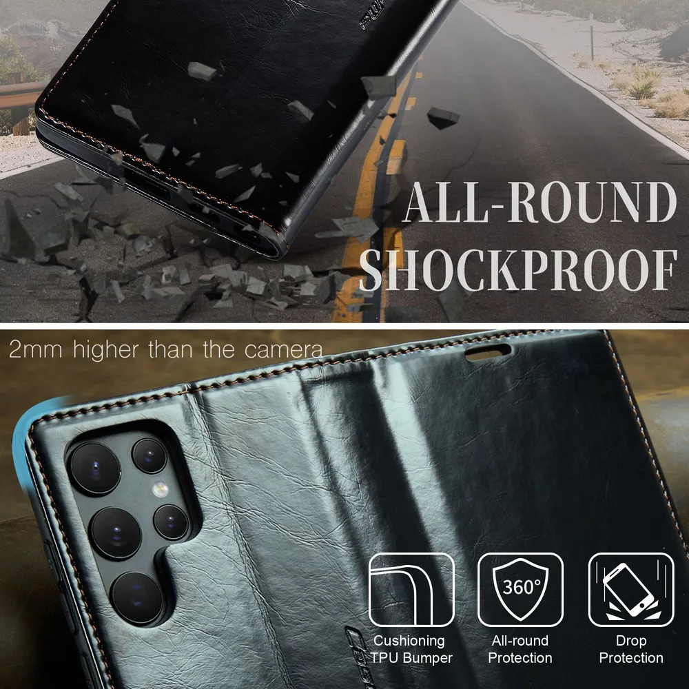 Caseme Кожаный книжка чехол для Samsung Galaxy S22 Ultra 6,8 дюйма с визитницей из экокожи, вариант, фото 4