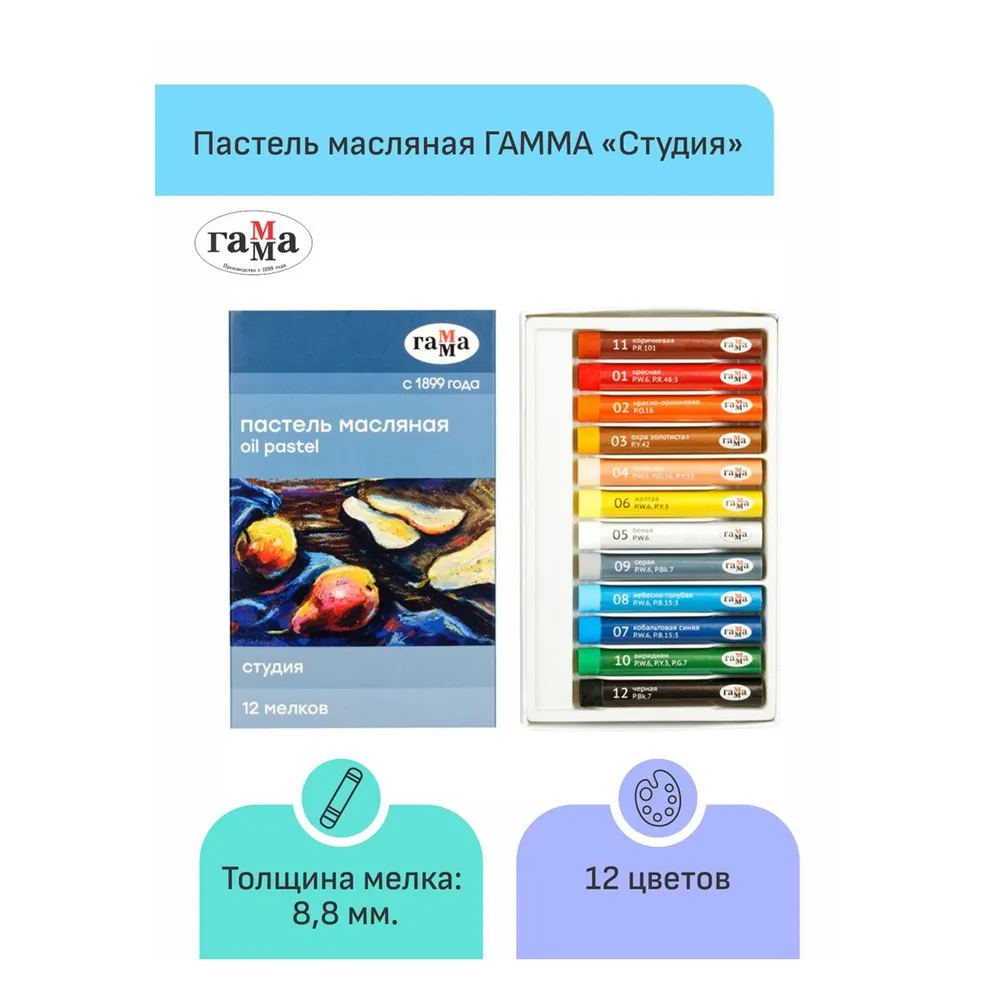 Пастель Гамма "Студия", 36 цветов, картон. упаковка, 12 цв., фото 3