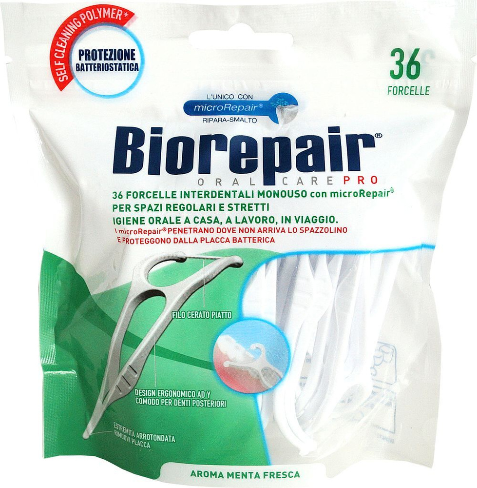 Зубная нить Biorepair Forcelle Interdenrale Monouso, с держателем, 36 ...
