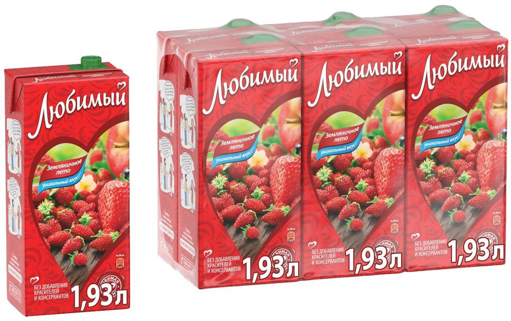 Напиток сокосодержащий Любимый Земляничное лето, 6 шт х 1,93 л - купить ...