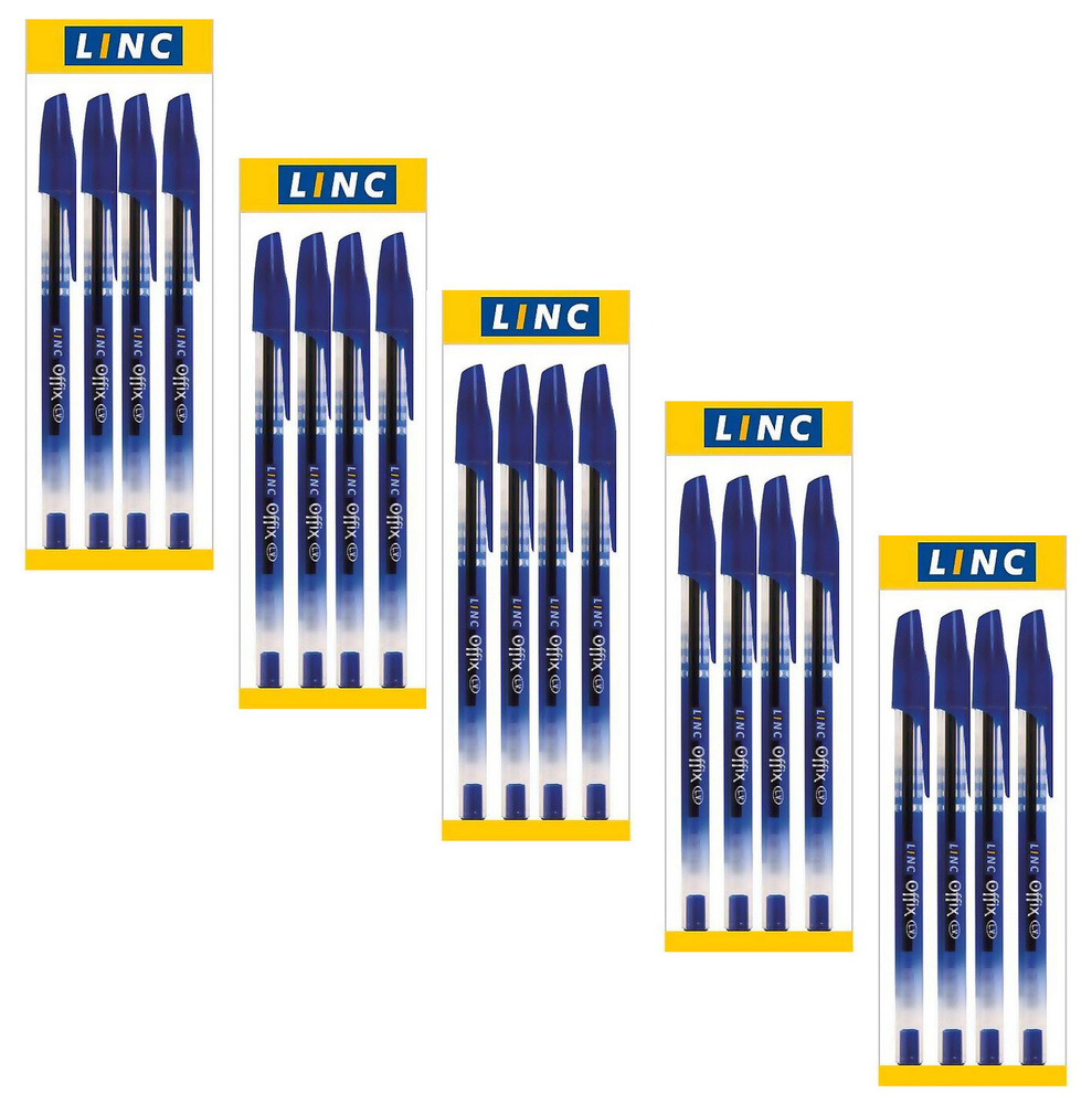 Набор шариковых ручек Linc Offix 0.70 мм синий, 5 упаковок по 4 штуки  #1