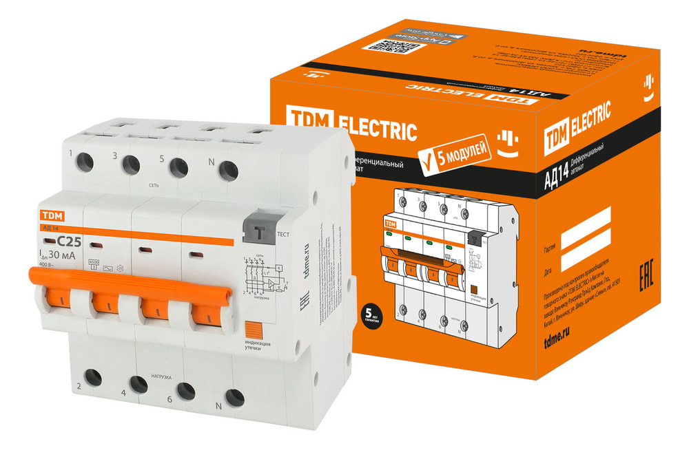 Диф.автомат АД14 4Р 25А 30мА TDM купить по низкой цене в интернет ...