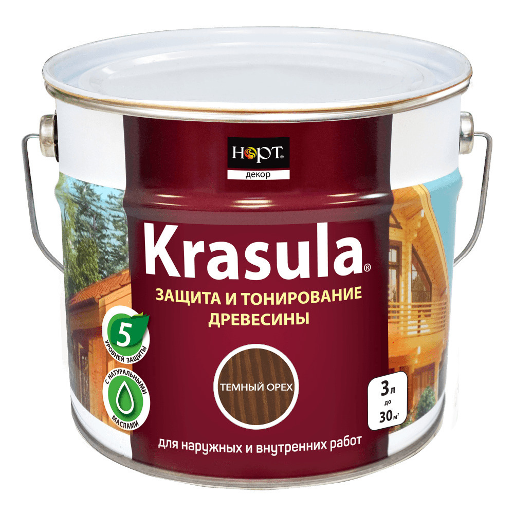 Krasula 3л темный орех, Защитно-декоративный состав для дерева и древесины Красула, пропитка, защитная #1
