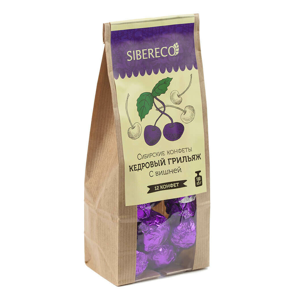 Конфеты кедровые "Вишня" 150г, Сибереко / кедровый грильяж / грильяж ...