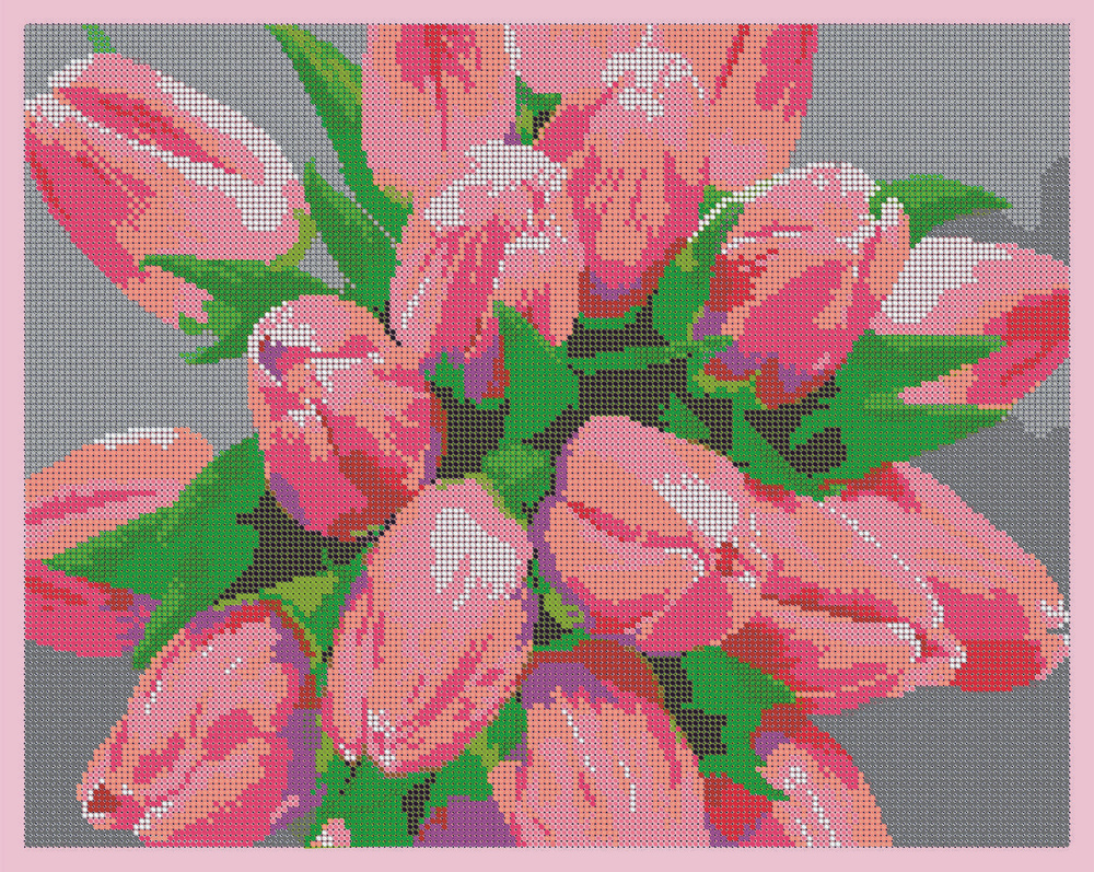 Схема картины Золотая Подкова ЗПК-020 Розовые тюльпаны для вышивания бисером на шелке (ЗК020ан3954)