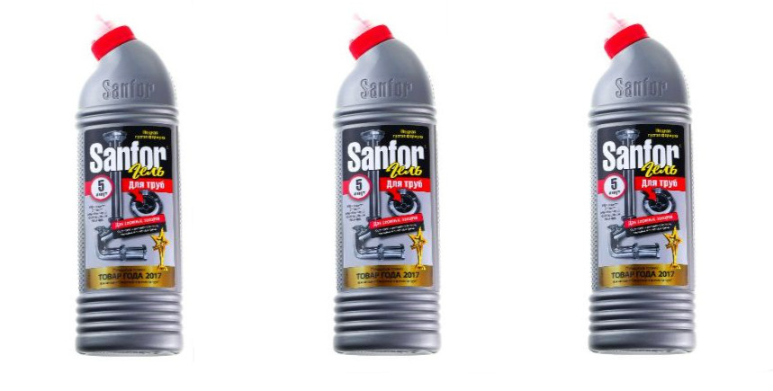 САНФОР для труб средство для очистки канализационных труб 750 мл * 3 ...