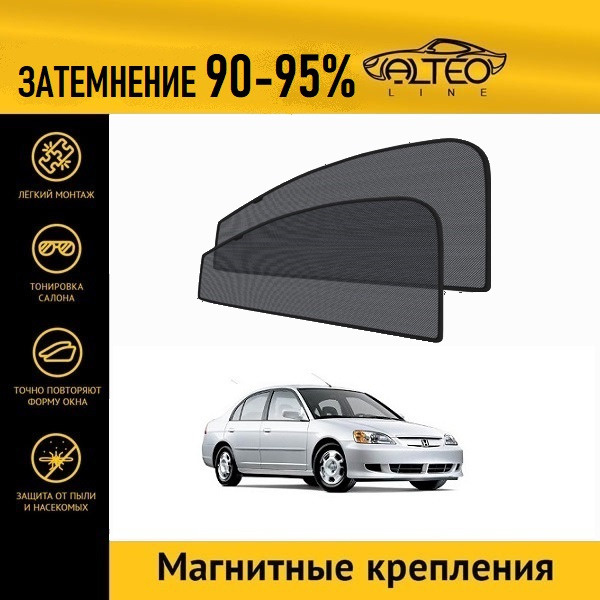 Автошторки ALTEO PREMIUM на Honda Civic Ferio (2000-2005) седан на передние двери на магнитах с затемнением #1