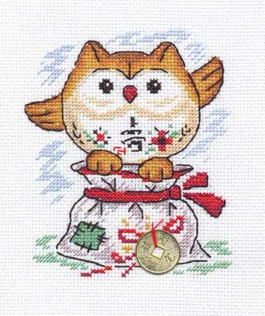 Набор для вышивки Panna "I-0835 "Мешочек счастья" / Счетный крест / Совы, Японские традиции  #1