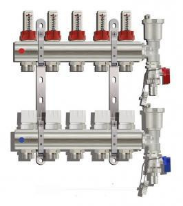Коллекторная группа для теплого пола с расходомерами 1", 5 выхода латунный корпус без кранов TIM KC005 #1