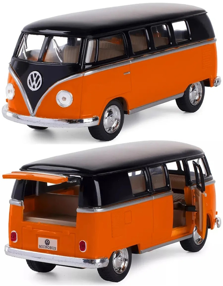 Машинка Фольцваген Автобус Volkswagen Classical Bus 1962 Kinsmart 1:32 5376DKT инерционная, цвет Оранжево-черный #1