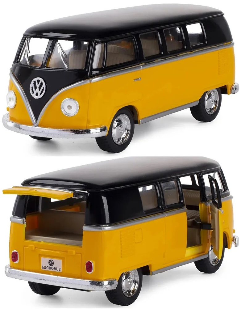 Машинка Фольцваген Автобус Volkswagen Classical Bus 1962 Kinsmart 1:32 5376DKT инерционная, цвет Желто-черный #1