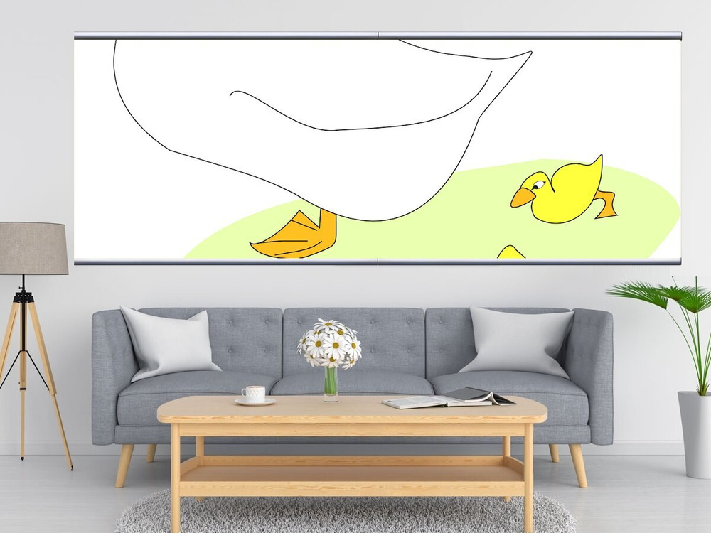 Картина на холсте "Птица, гусь, гусянка" 240x90 см. с алюминиевыми ...