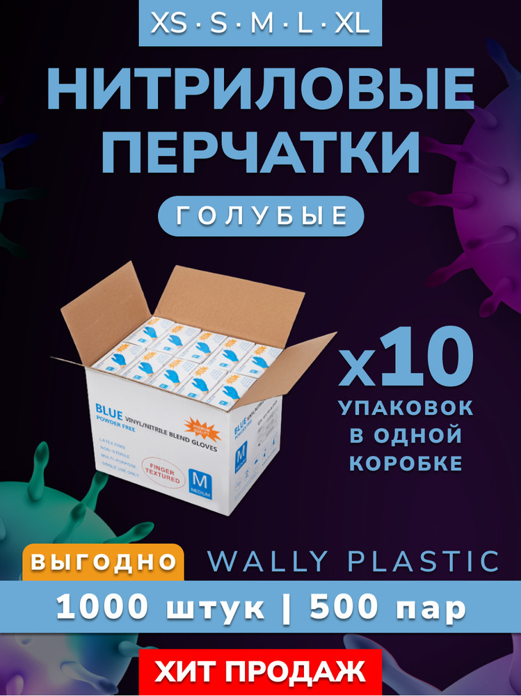 Перчатки нитриловые одноразовые неопудренные 1000 шт. - 500 пар (нитрил - винил)  #1