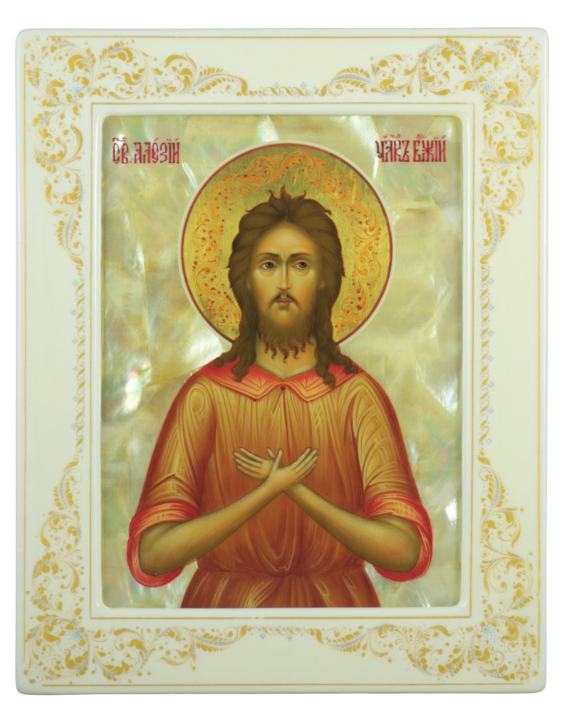 Рукописная икона "Алексий человек Божий" на перламутре, 19*23,5 см  #1