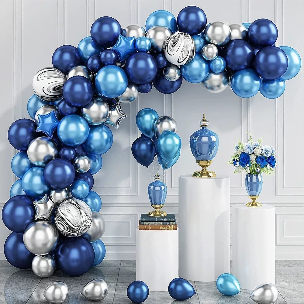Набор воздушных шаров для праздника "Синий мрамор" из латекса 74 штук в комплекте с лентой для закрепления #1
