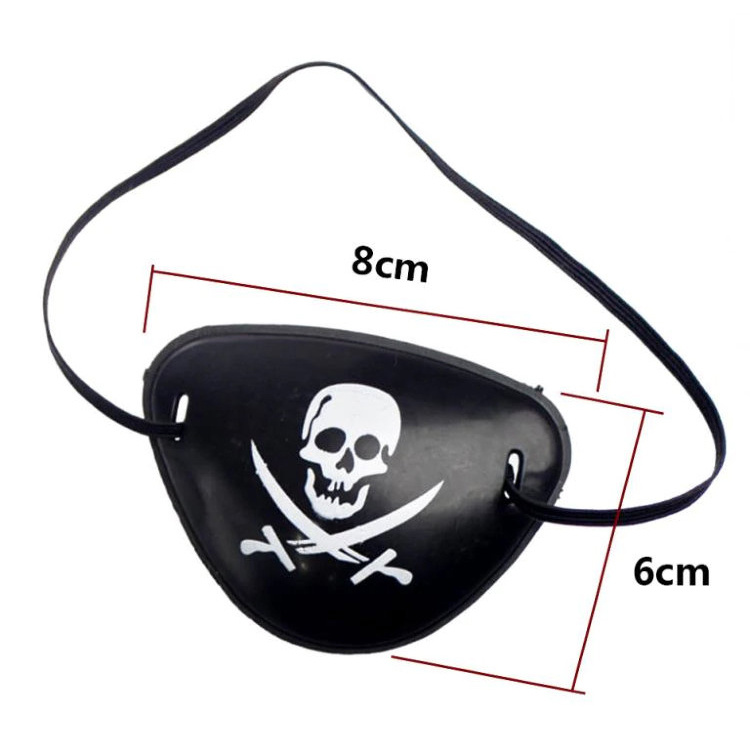 Пиратская повязка на глаз, наглазник пирата, черный с белым черепом  #1