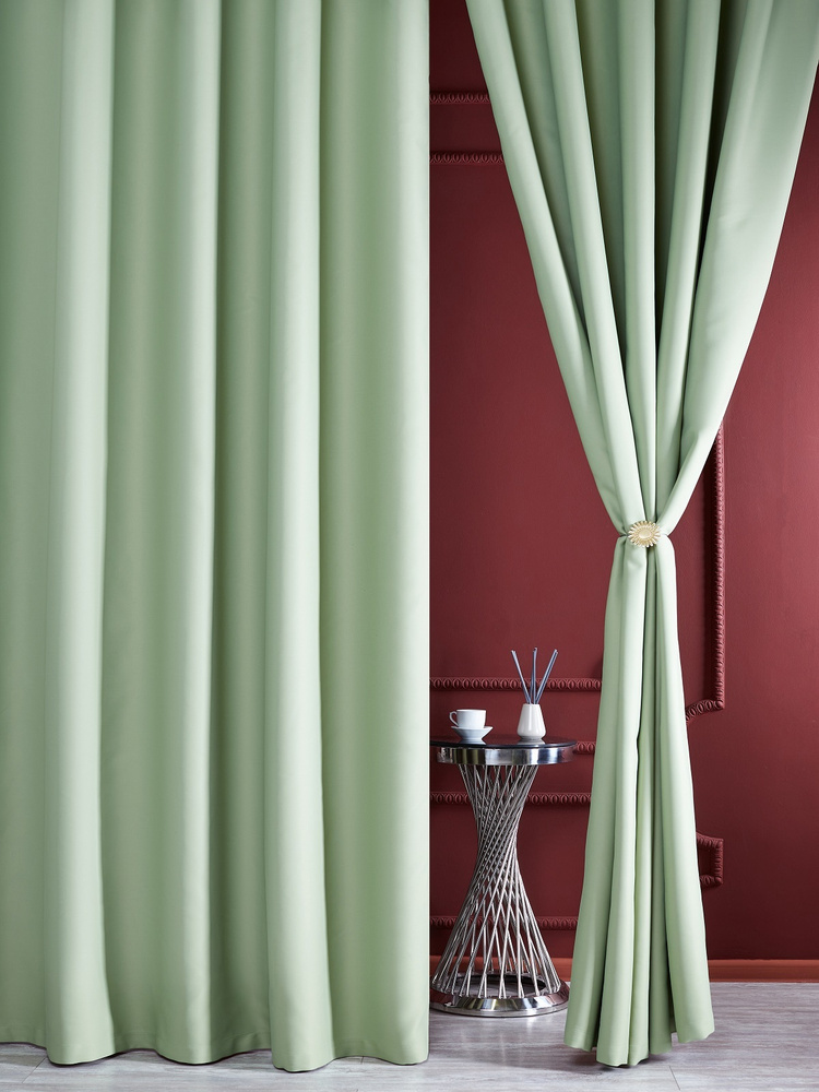 Айвори Комплект штор Блэкаут-Жасмин 270х300см, светло-зелёный  #1